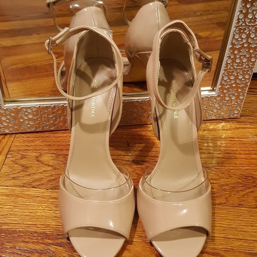 Saks Fifth Avenue Nude Patent Pumps~ Open Toe